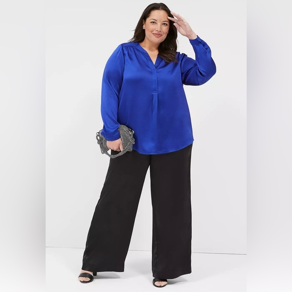 LANE BRYANT SATIN BLUE BLOUSE - Picture 3 of 4